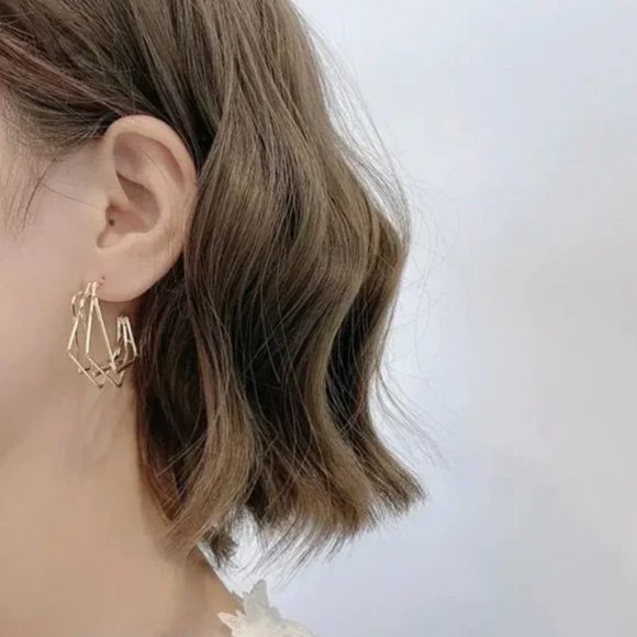 14K Gold Filled "Mia" Geometric Triple Hoop Earrings - Picture 3 of 4